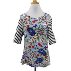 Deca Paris Top Womens 2 S Small Floral Half Sleeve Stripe Made France Shirt